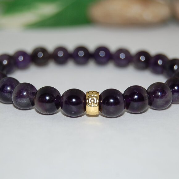 Amethyst Bracelet,Purple Amethyst Bracelet,Amethyst Gemstone 8mm Beads - Picture 2 of 2